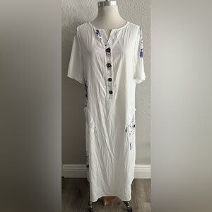 C.O.Z.Y white w purple flowers long house coat dress / nightgown loungewear XL